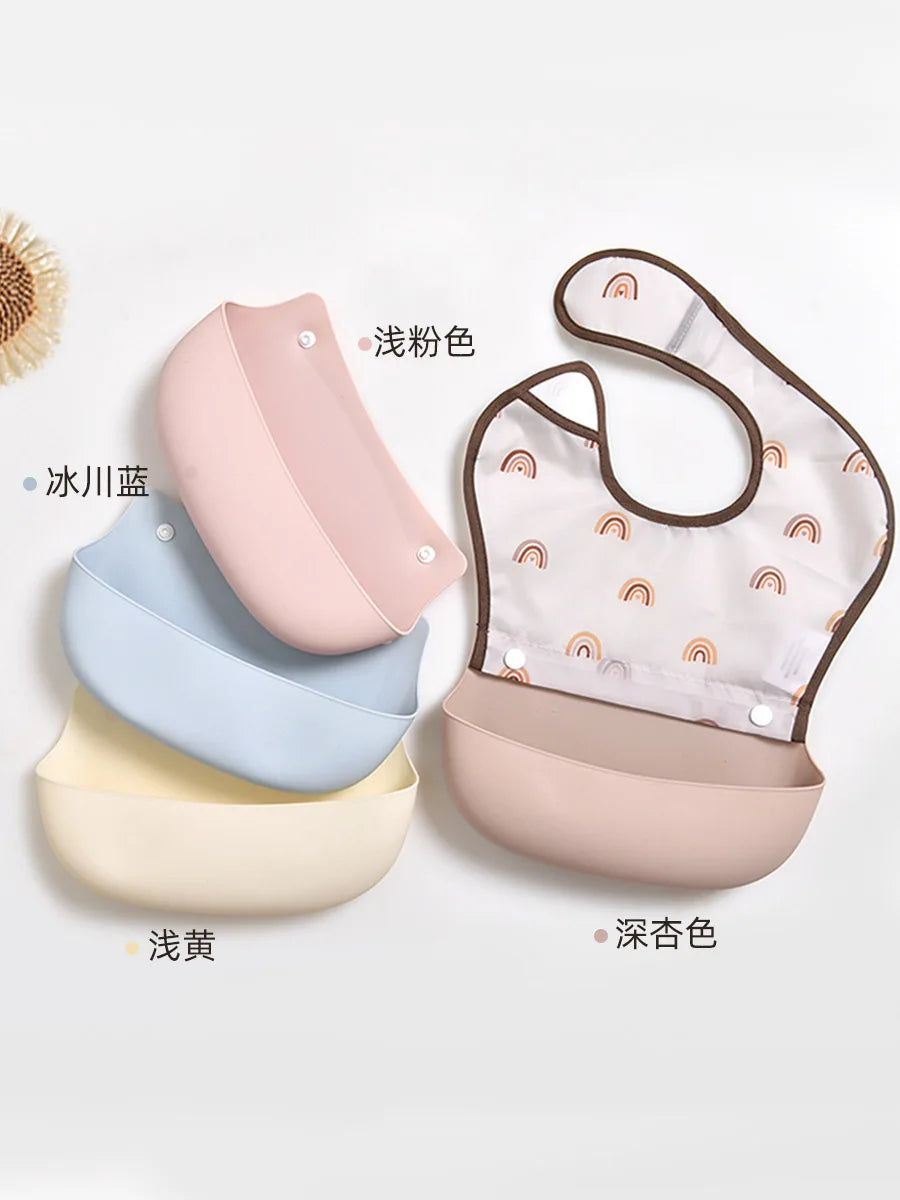 Baby food bib Baby waterproof bib three-dimensional detachable food food Silicone pocket Child child saliva pocket